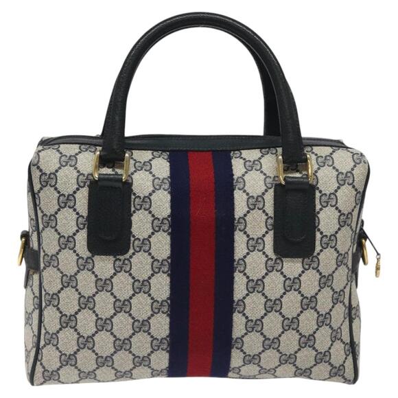 GUCCI GG Supreme Sherry Line Hand Bag Pvc Leather Navy Red 67 02 67 02 - Picture 3 of 16